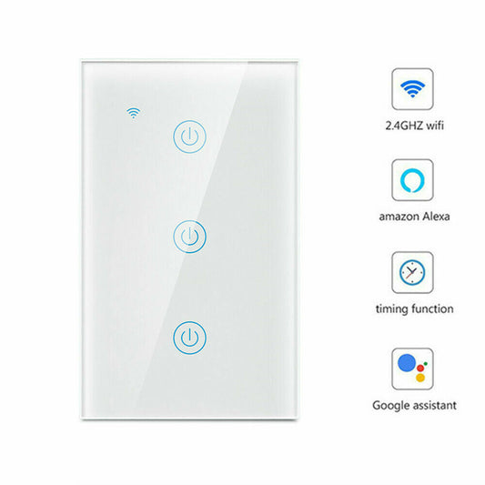 Interruptor de Luz Inteligente de Pared WiFi de 1/2/3/4 Bandas con Panel Táctil de Vidrio para Alexa/Google APP